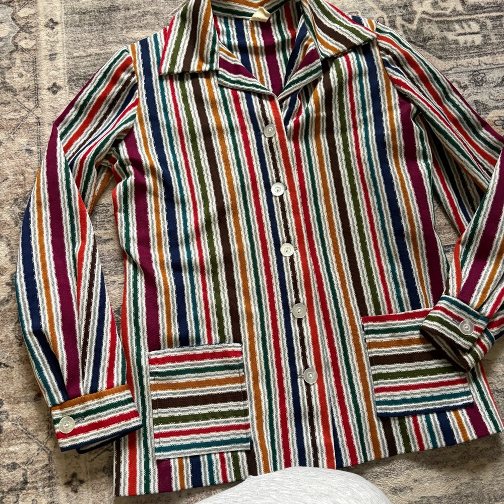 Vintage 70s striped long sleeve shirt size M multi color - Picture 4 of 10
